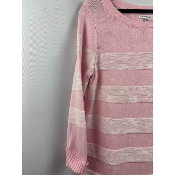 Croft & Barrow Pink & White Striped Sweater S 100% Cotton Womens Knit Pullover M - Picture 3 of 6